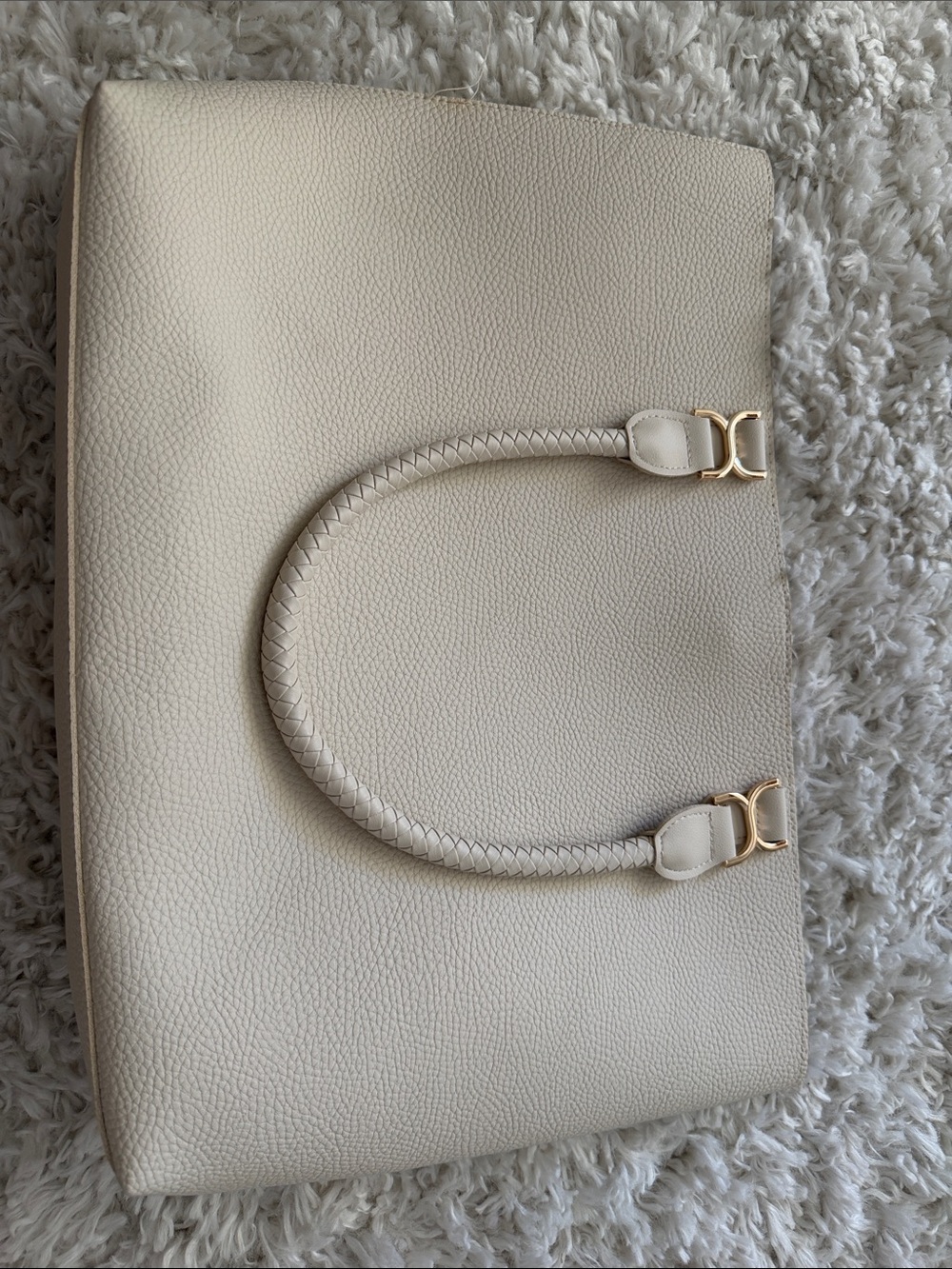 Classic Cream Leather Tote Bag with Braided Handles